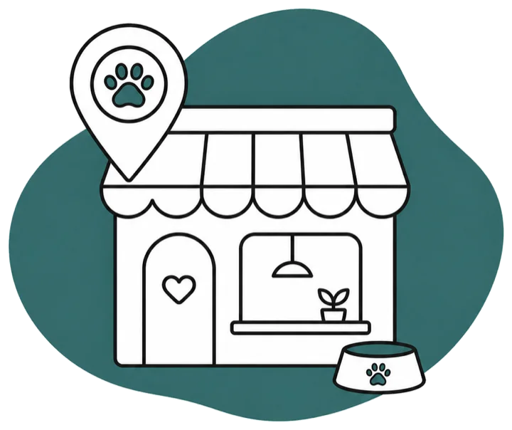 Ilustración de un local pet-friendly.
