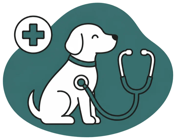 Ilustración de un perro con un estetoscopio, representando los perfiles veterinarios de Patia.